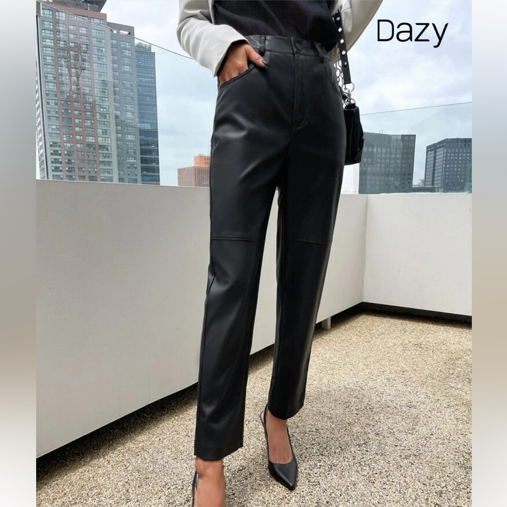 Faux leather(PU) straight leg ankle pant w/seaming. Never worn